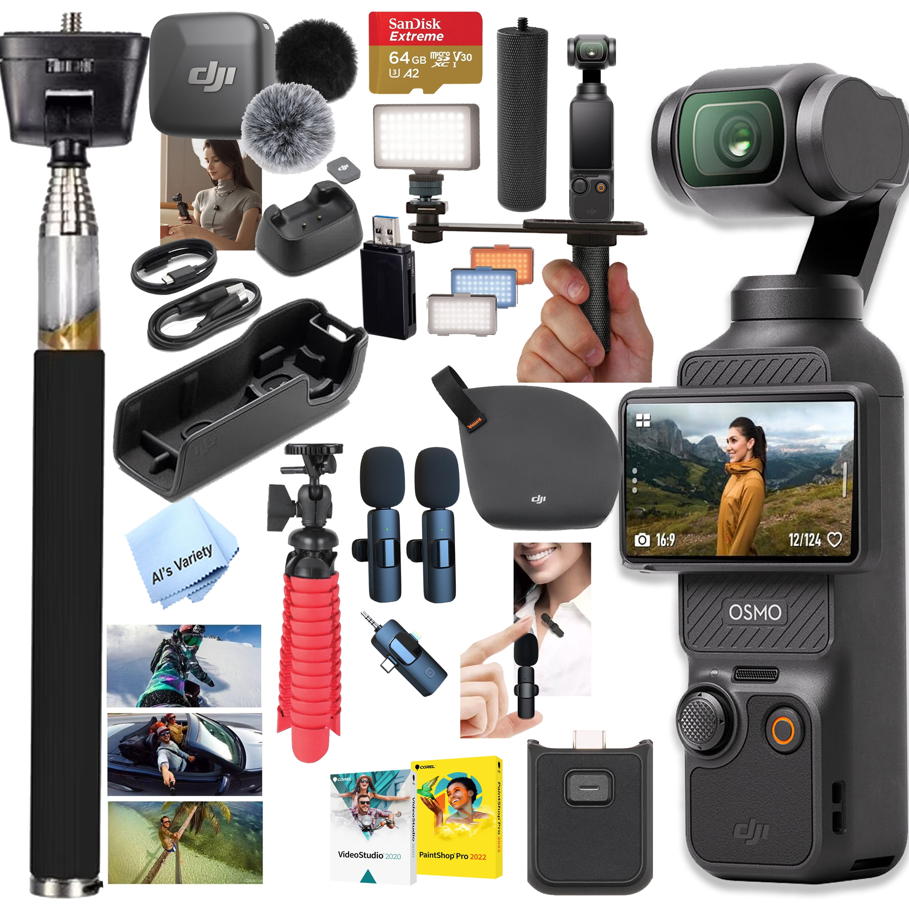 DJI Osmo Pocket 3 + 64GB Memory, Mic Mini Transmitter, Dual