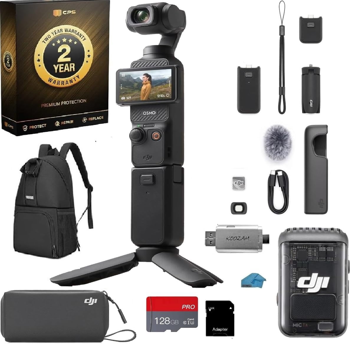 DJI Osmo Pocket 3 Creator Combo, 1-Inch CMOS Sensor, 4K 120fps Video, 3-Axis Stabilization, Vlogging Camera Bundle with 128GB Card & 2-Year Extended Warranty