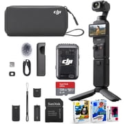 مجموعة DJI Osmo Pocket 3 Creator Combo مع جهاز إرسال/مسجل قابل للتثبيت، وعدسة بزاوية واسعة، ومقبض بطارية، وحامل ثلاثي صغير، وحقيبة حمل + بطاقة Micro SD بسعة 128 جيجابايت، وحزمة برامج محرر الصور/الفيديو