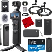 DJI Osmo Pocket 3 Creator Combo Vlogging Camera with Mic 2 , 1 CMOS, 4K/120fps Video, 3-Axis Stabilization, Face/Object Tracking Bundle with Deco Essentials 2 Lapel Microphones + 128GB Card