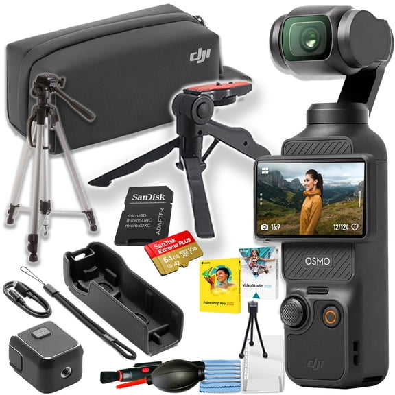 DJI Osmo Pocket 3 Vlogging Camera with 1'' CMOS & 4K/120fps Video, 3-Axis Stabilization, Face/Object Tracking, 2" Rotatable Touchscreen Bundle with DJI Osmo Bag, Gripster Tripod and Tripod