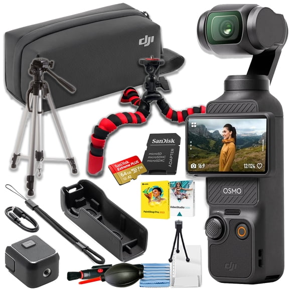 DJI Osmo Pocket 3 Vlogging Camera with 1'' CMOS & 4K/120fps Video, 3-Axis Stabilization, Face/Object Tracking, 2" Rotatable Touchscreen Bundle with DJI Osmo Bag, Spider Tripod and Tripod