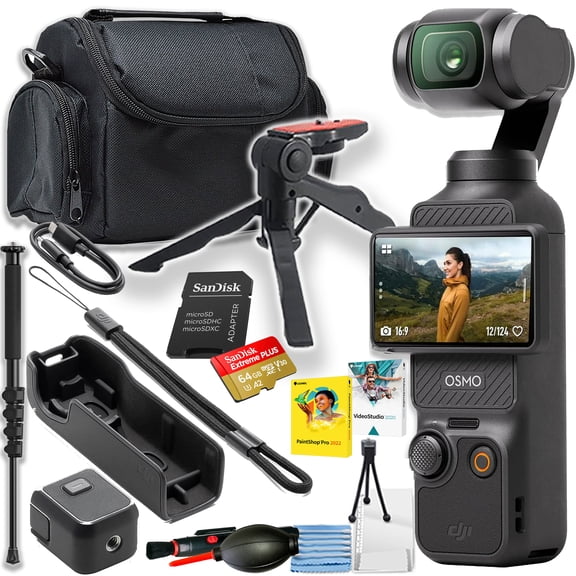 DJI Osmo Pocket 3 Vlogging Camera with 1'' CMOS & 4K/120fps Video, 3-Axis Stabilization, Fast Focusing, Face/Object Tracking, 2" Rotatable Touchscreen Bundle with DJI Osmo Bag, and Gripster Tripod