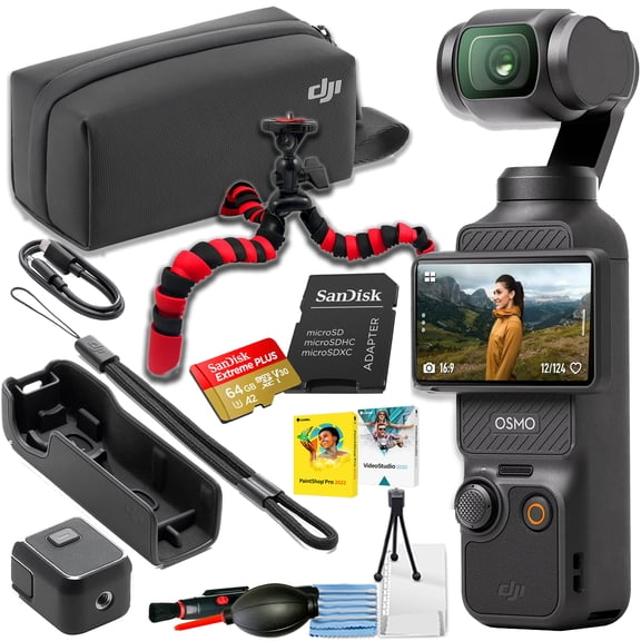 DJI Osmo Pocket 3 Vlogging Camera with 1'' CMOS & 4K/120fps Video, 3-Axis Stabilization, Fast Focusing, Face/Object Tracking, 2" Rotatable Touchscreen Bundle with DJI Osmo Bag and Spider Tripod