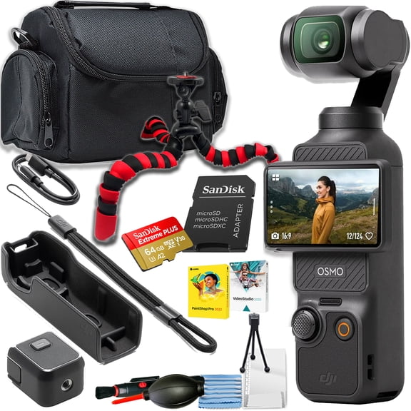DJI Osmo Pocket 3 Vlogging Camera with 1'' CMOS & 4K/120fps Video, 3-Axis Stabilization, Fast Focusing, Face/Object Tracking, 2" Rotatable Touchscreen Bundle with DJI Osmo Bag and Spider Tripod