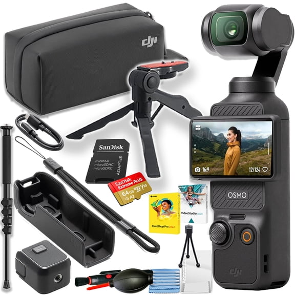 DJI Osmo Pocket 3 Vlogging Camera with 1'' CMOS & 4K/120fps Video, 3-Axis Stabilization, Fast Focusing, Face/Object Tracking, 2" Rotatable Touchscreen Bundle with DJI Osmo Bag, and Gripster Tripod