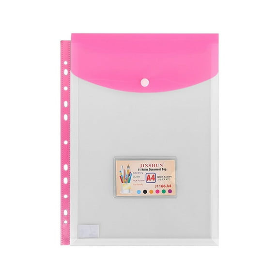 DJJGXAN 1 Pack Plastic Envelopes Binder Pocket 11 Holes Expandable Binder Folders for 2/3/4 Ring Document Pouch with Snap Button Loose-Leaf Transparent for School Home Office