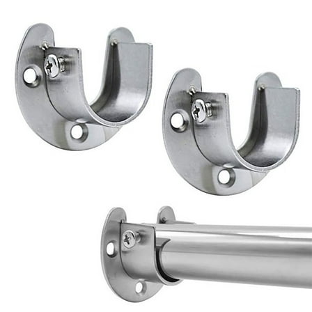 DJJGXAN 2 Packs Closet Rod End Supports 1-1/4" Diameter, Wardrobe Bracket U Shaped Stainless Steel Closet Pole Sockets Flange Rod Holder for Closet Wardrobe Shower Curtain (Silver)
