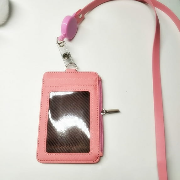 DJJGXAN PU Leather ID Badge Holder with Lanyard, Sided Zipper ID Badge Holder with Clear ID Window and Credit Card Slot and PU Leather Lanyard for Badge Credit Cards College ID Cards