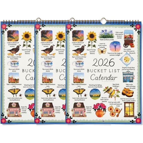 DJKDJL 2026 Bucket List Calendar - Celebration of Life’s Seasons & Inspirational 12-Month Wall Planner, Hand-Drawn Illustrated Monthly Goals for Mindful Living, Thick Paper Spiral Hanging Decor Gift