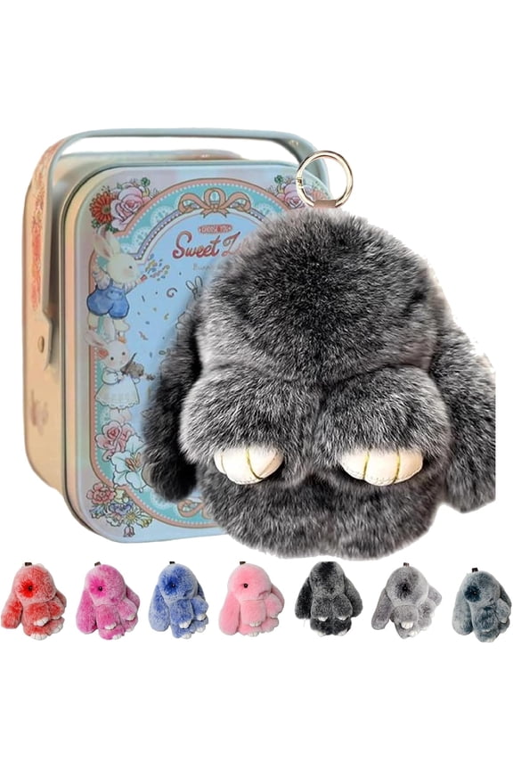 5.8" Handmade Plush Bunny Keychain with Decorative Tin, Soft Rabbit Charm for Easter Basket Stuffers, 20 Colors Available, Cute Gift for Women & Teens