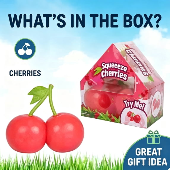 DJKDJL Cherry Squishy, Red Cherry Stretchy Squishy Sensory Fidget Toys, Non-Toxic Soft Cherry Slime Putty for Party Favors, Stocking Stuffers