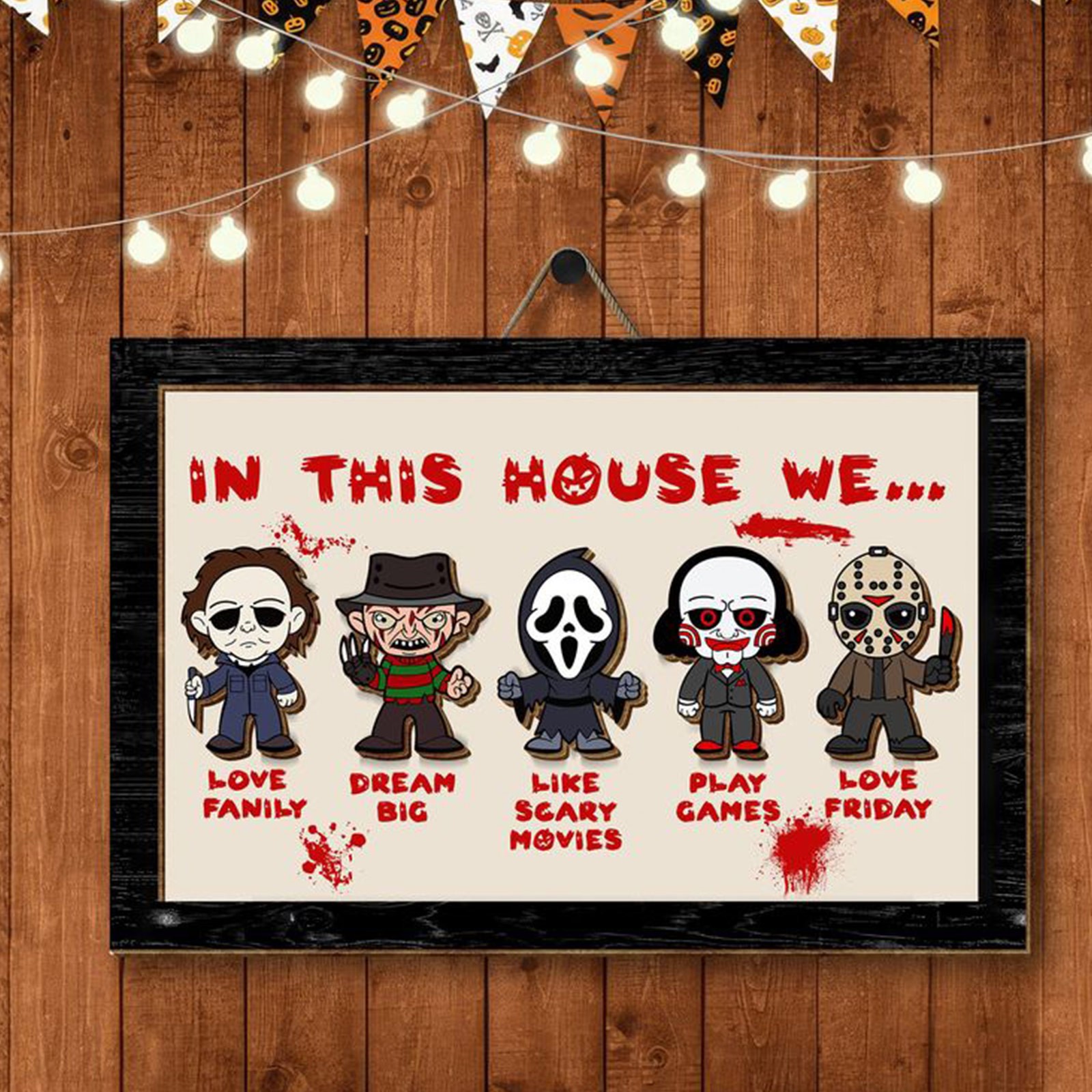 DJKDJL Cute Wooden Welcome Sign Saw Friday the 13th Scream Halloween