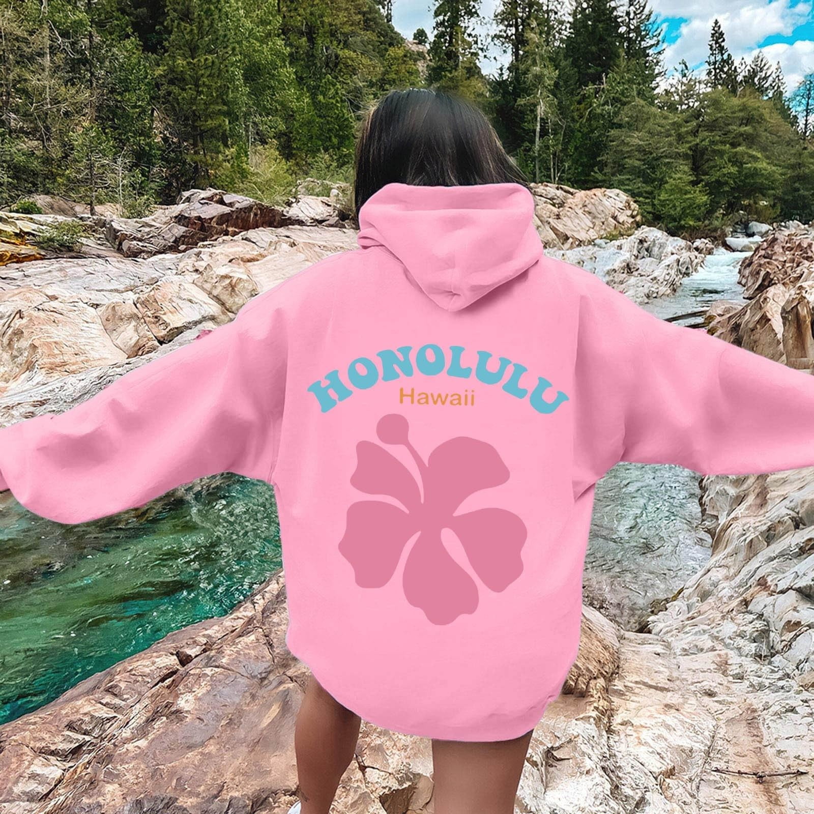 DJKDJL Hoodie Japanese Style Long Sleeve Shirts for Women S 3XL Clothes for Women Men Honolulu Hawaii Flower Print Sweatshirt with Pockets Perfect for Winter Fall Outfits Walmart