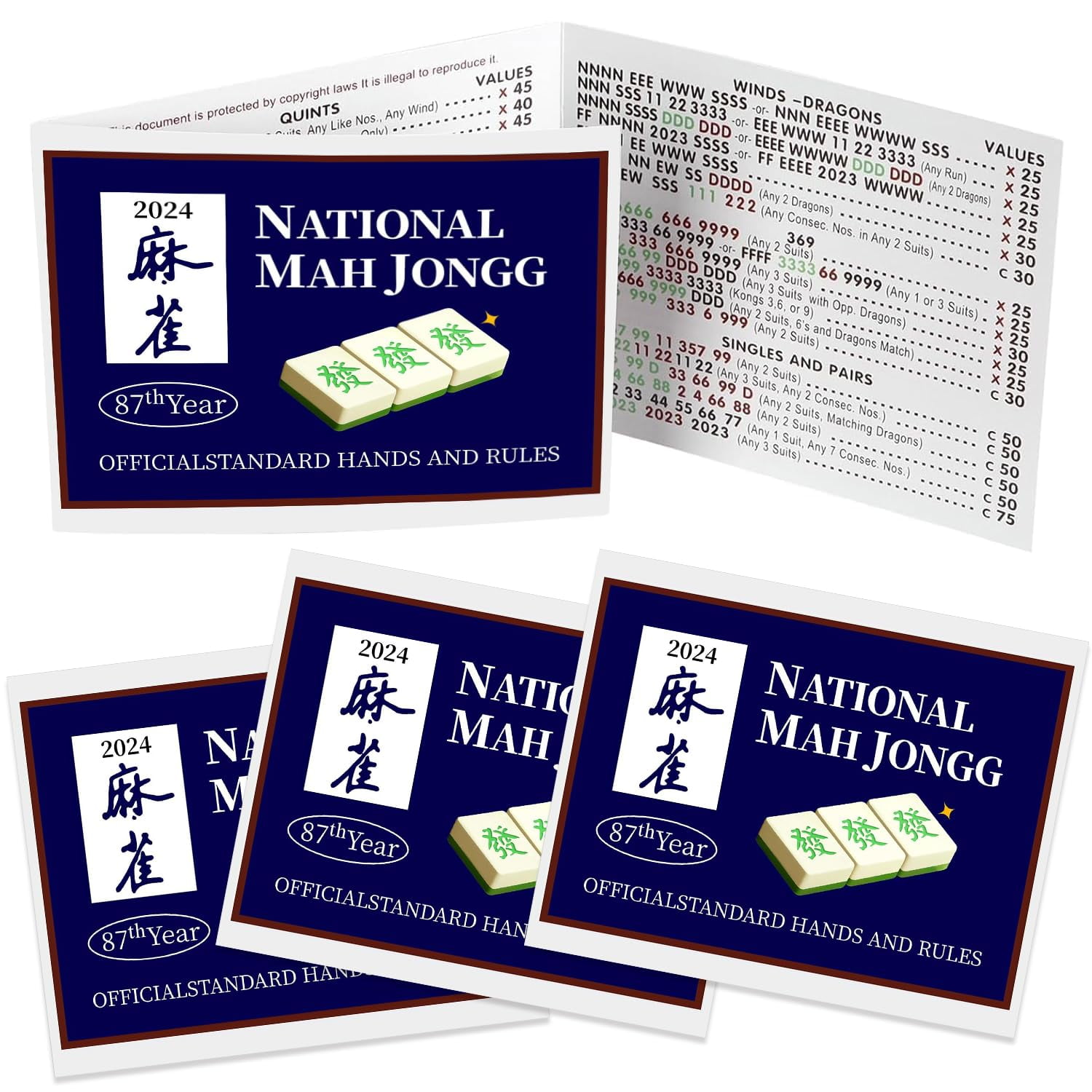DJKDJL Mahjong Cards 2024, 4pc National Mahjong Rule Cards, Mahjong