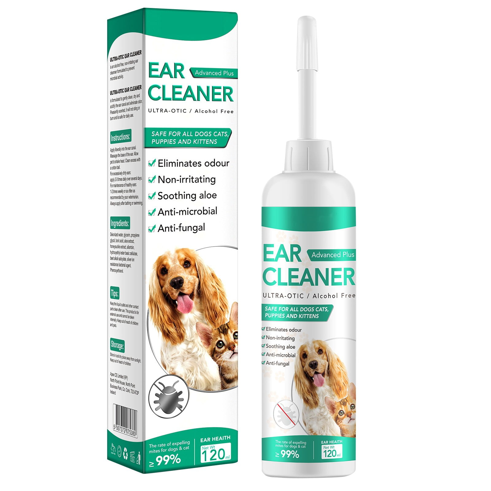 DJKDJL Dog Ear Cleaner Solution 60 120ml Natural Ingredients for Itchy Infected Ears Vet Recommended for Dogs Cats