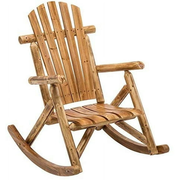 DJL Wooden Outdoor Rocking Log Rocker Chair Porch, Brown
