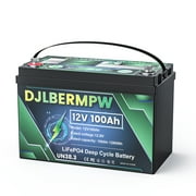 DJLBERMPW 12V 100AH Lithium Battery LiFePO4 Deep Cycle Battery for RV, Marine, Solar