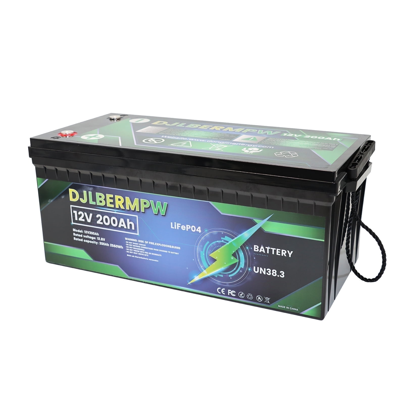 DJLBERMPW 12V 200Ah Deep Cycle Lithium Battery LiFePO4 200A BMS for RV, Boats, Trolling Motor, Solar Off-Grid