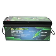 DJLBERMPW 24V 100Ah LiFePO4 Lithium Battery, 4000-15000 Deep Cycle Battery 100A BMS for RV, Solar System, Marine, Boat, Trolling Motor