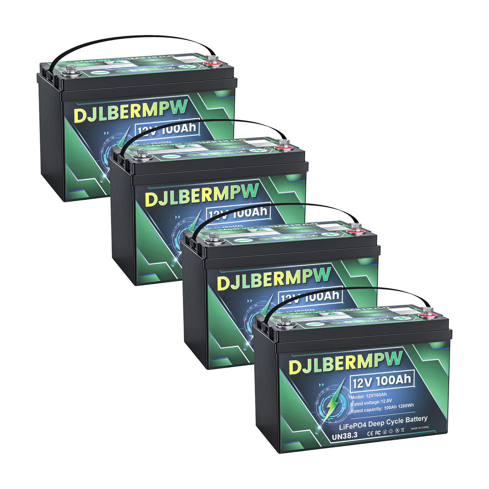 DJLBERMPW 48V LiFePO4 Lithium Battery 100Ah, 4000+ Deep Cycle Battery, 4 Group 12V 100Ah in Series to 48V 100Ah Lithium Batteries for Golf Cart,Trolling Motor,RV,Solar,Built in 100A BMS 5120W