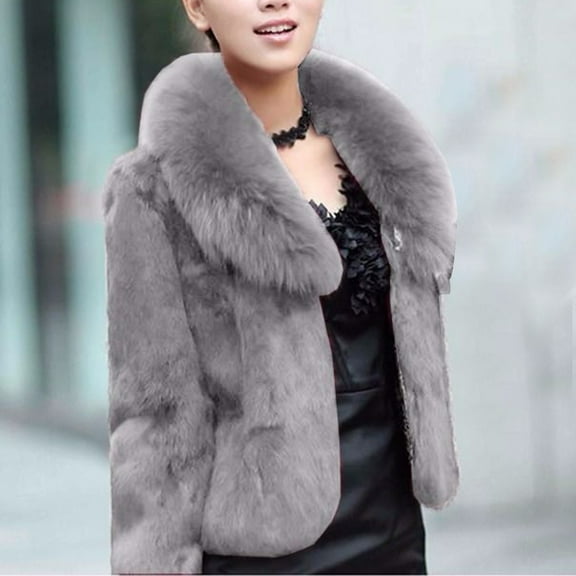 DJLBOOM Clearance Women's Fur & Faux Fur Jackets & Coats Womens Warm Faux Coat Jacket Winter Solid Turn Down Collar Outerwear Clearance Sale