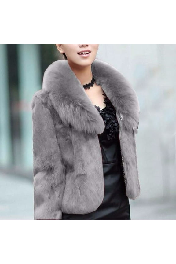 Clothing Women's Fur & Faux Fur Jackets & Coats Womens Warm Faux Coat Jacket Winter Solid Turn Down Collar Outerwear Clothing Sale