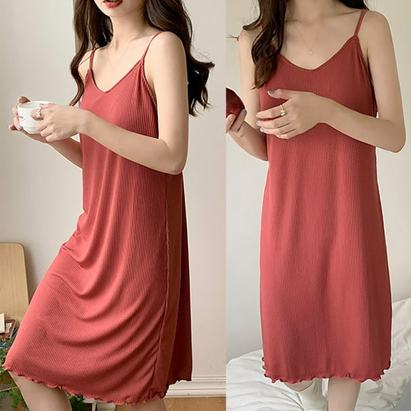 DJLBOOM Women Nightgowns Sleepshirts Womens Cotton Sleeveless Nightgown Spaghetti Strap V Neck Full Slip Sleep Dress Clearance Sale