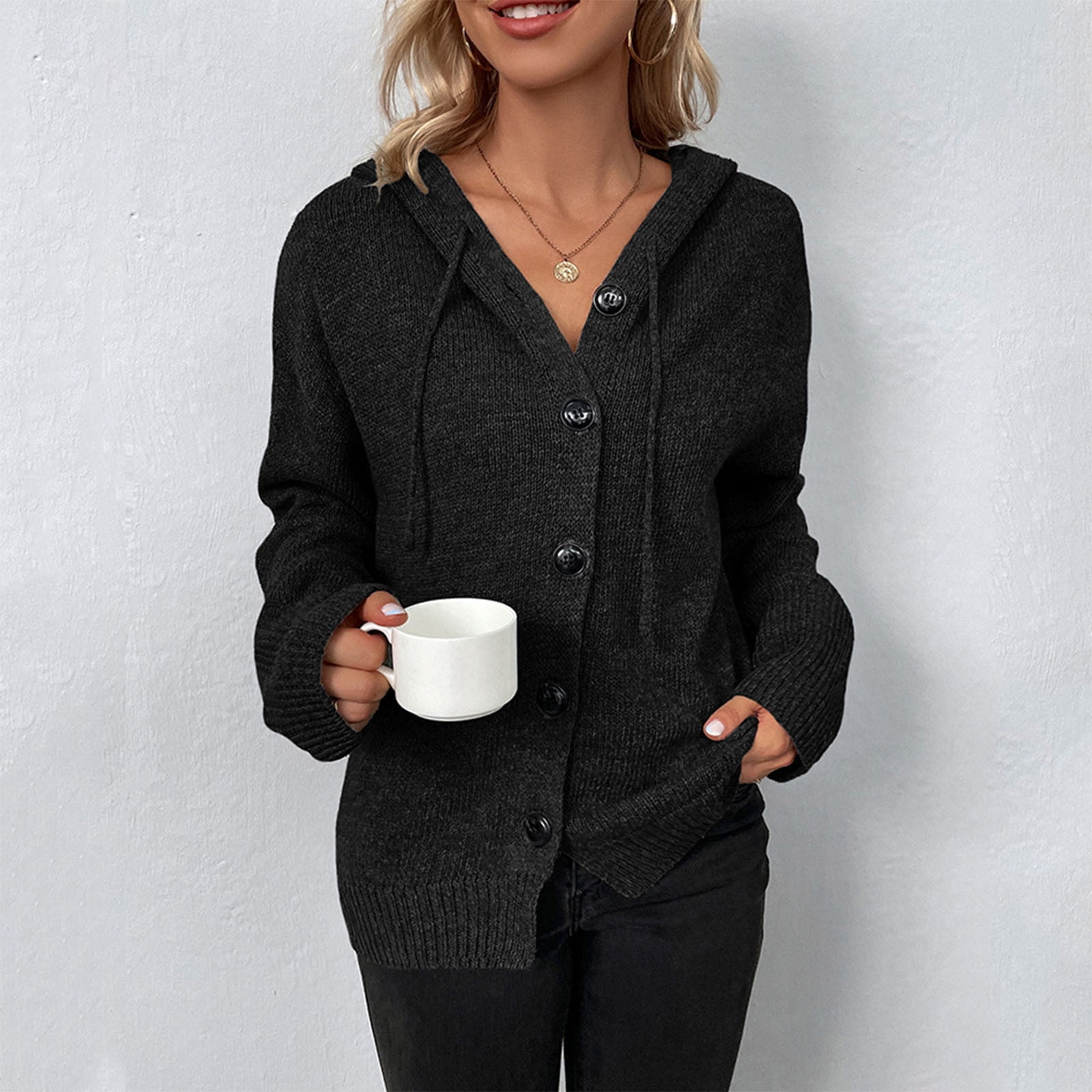 DJLBOON Clearance Ladies Casual Fashion Thick Solid Color Knit Cardigan