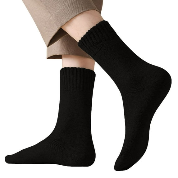 DJN 33% Wool Blend Socks Thick Solid Color Mid-Crew Winter Warm Socks for Men & Women Black One Size