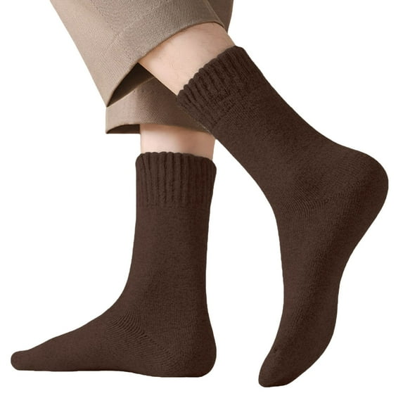 DJN 33% Wool Blend Socks Thick Solid Color Mid-Crew Winter Warm Socks for Men & Women Coffee One Size