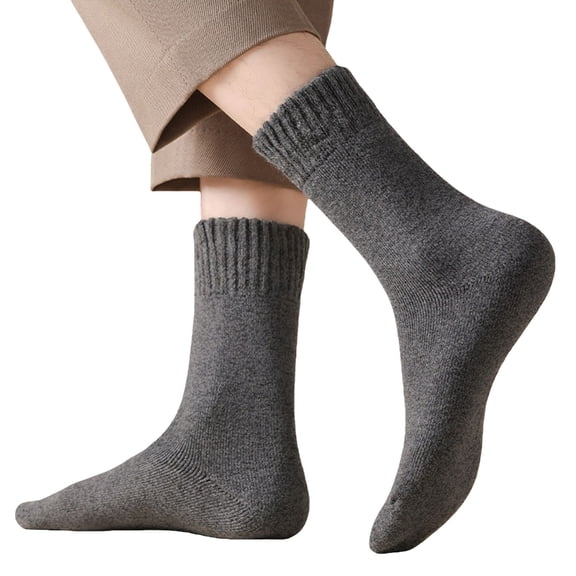 DJN 33% Wool Blend Socks Thick Solid Color Mid-Crew Winter Warm Socks for Men & Women Dark Gray One Size