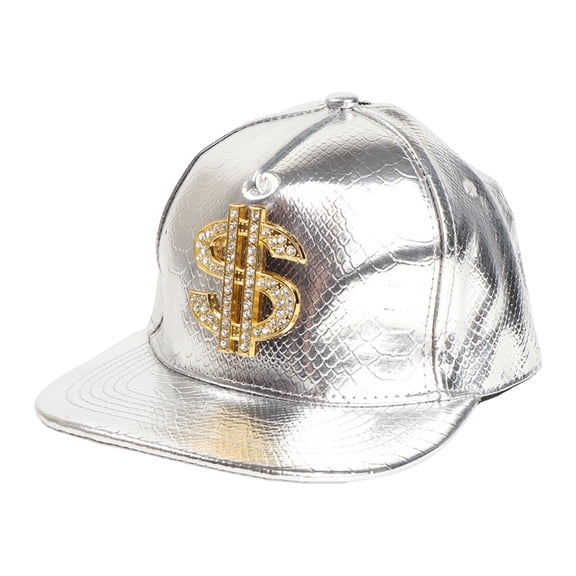 DJN Adjustable Snapback Cap Punk Street Dance Outdoor Hip-Hop Baseball Hat Flat Brim Silver One Size