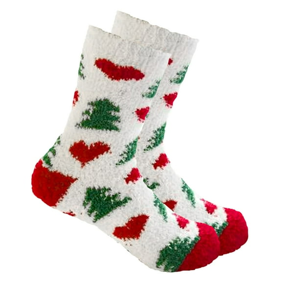 DJN Christmas Socks Christmas Printed Fuzzy Socks Thick Fluffy Warm Winter Cozy Plush Soft Sleep Home Socks for Women Men Christmas Socks