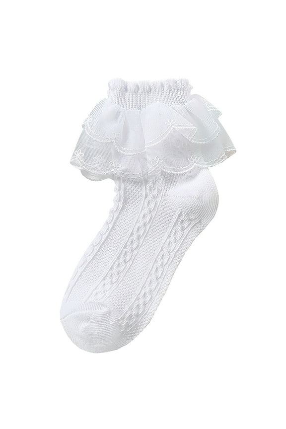 Womens Lace Ankle Socks Ruffle Frilly Dress Socks Lace Trim Lolita Sock Lacy Ruffled Sock for Woman White One Size