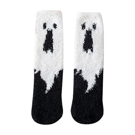 DJN Halloween Socks for Women Socks Halloween Socks Fuzzy Socks Novelty Pumpkin Bat Stocking Long Cotton Fall Stocking Happy Halloween Gifts for Adult Men Women knit White One Size