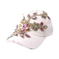 thumbnail image 1 of DJN Hat Handcrafted cowboy hat with diamond-studded baseball cap Elaborately crafted gold-thread floral cap Fashion rhinestone White One Size, 1 of 5