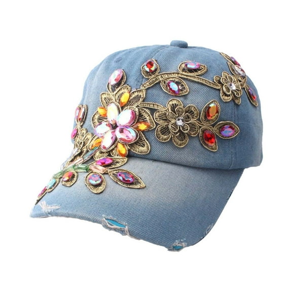 DJN Hats for Men Handcrafted cowboy hat with diamond-studded baseball cap Elaborately crafted gold-thread floral cap Fashion rhinestone Blue One Size