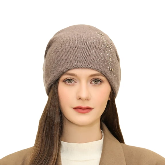 DJN Korean Style Winter Knit Beanie Warm Slouchy Pullover Hat for Women Men Basic Cuffed Fall Cap Khaki One Size