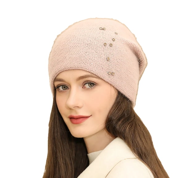 DJN Korean Style Winter Knit Beanie Warm Slouchy Pullover Hat for Women Men Basic Cuffed Fall Cap Pink One Size