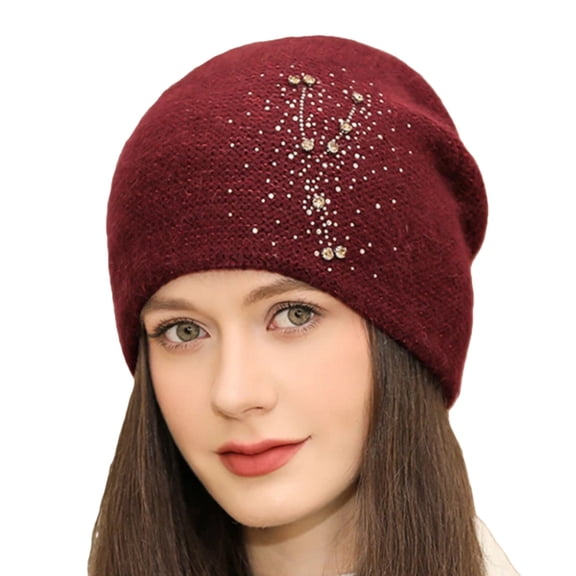 DJN Korean Style Winter Knit Beanie Warm Slouchy Pullover Hat for Women Men Basic Cuffed Fall Cap Wine Red One Size