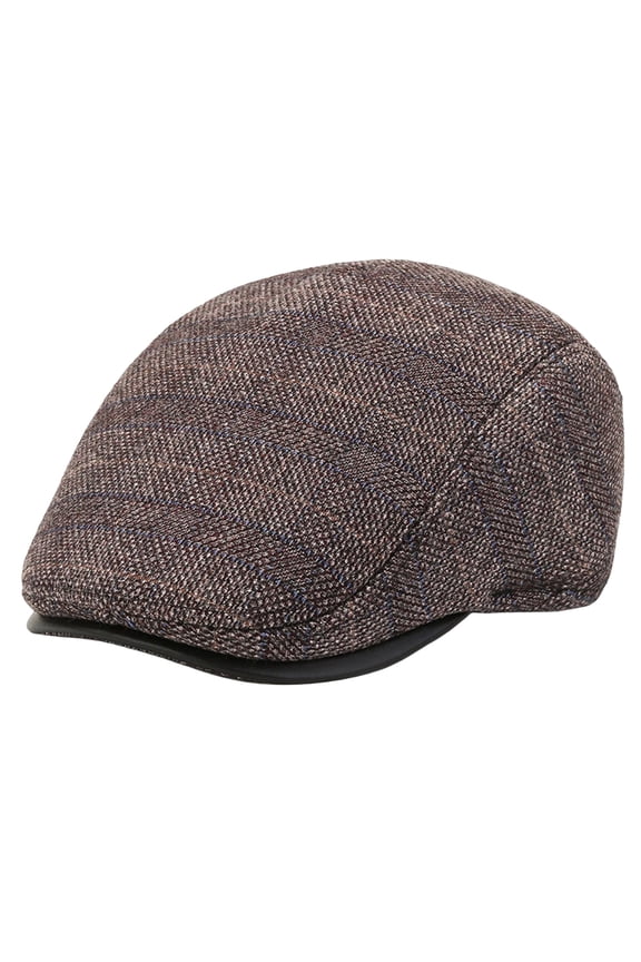 Men's Retro Plaid Beret Cap Warm Peaked Ivy Hat for Cold Weather Style Coffee M/S