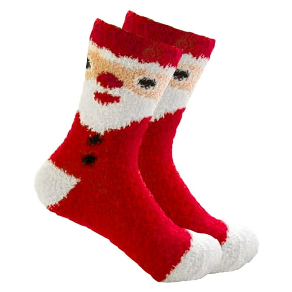 DJN Socks Christmas Printed Fuzzy Socks Thick Fluffy Warm Winter Cozy Plush Soft Sleep Home Socks for Women Men Christmas Socks