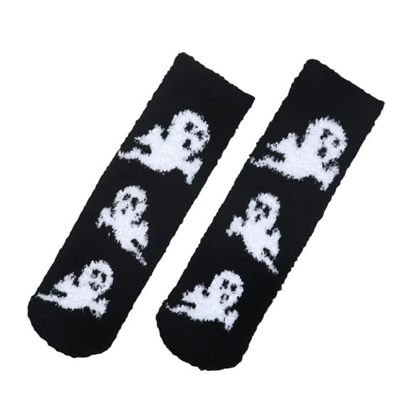 DJN Socks Halloween Socks for Women Fuzzy Socks for Women Fluffy Cozy Slipper Socks Fall Halloween Socks Gifts Pumpkin Slippers Nylon,Spandex Black One Size