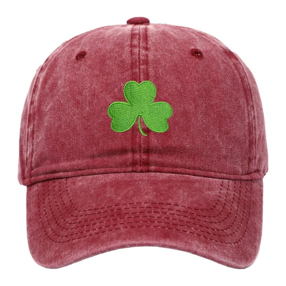DJN St. Patrick's Day Baseball Cap Green Shamrock Print Retro Hat, Soft Cotton Unisex Wine Red One Size