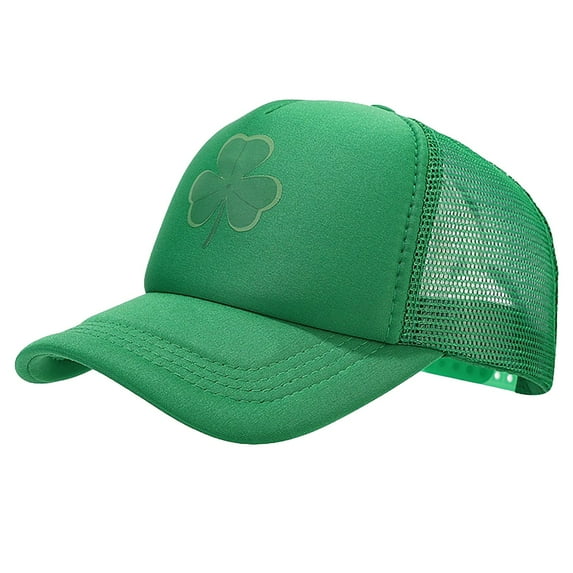DJN St. Patrick's Day Baseball Cap with Green Shamrock Print Polyester-Cotton Soft Breathable Mesh Unisex Hat Green A