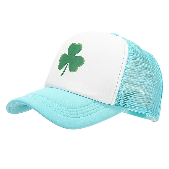 DJN St. Patrick's Day Baseball Cap with Green Shamrock Print Polyester-Cotton Soft Breathable Mesh Unisex Hat Sky Blue A