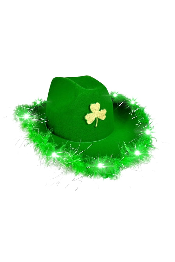 St. Patrick's Day New LED Light Up Hat - Glowing Shamrock with Fur Trim Blended Fabric Party Hat B One Size