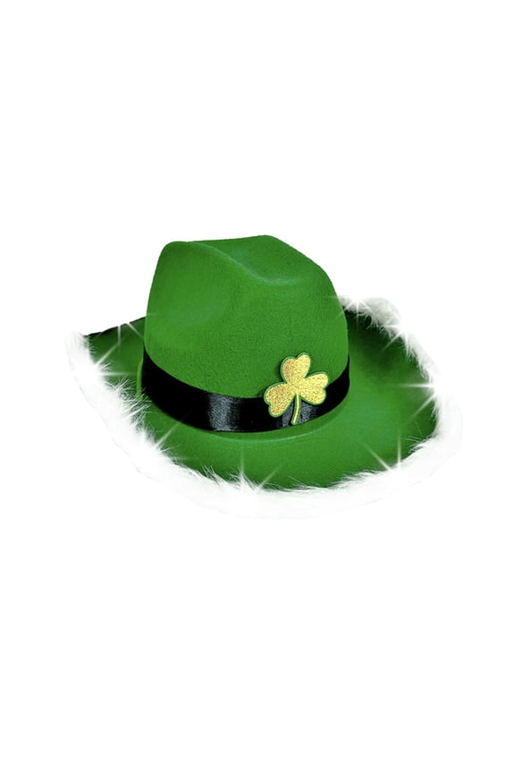 St. Patrick's Day New LED Light Up Hat - Glowing Shamrock with Fur Trim Blended Fabric Party Hat Green One Size