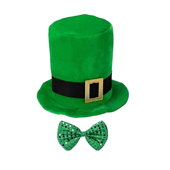 DJN St. Patrick's Day Sequin Hat & Bow Tie Set Unisex Irish Party Costume Cap Brick Red One Size